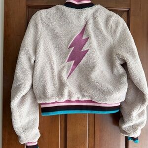 Spiritual Gangster Cream Sherpa Bomber with Pink Lightning